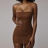 Abito Corto Estivo Sexy da Club Senza Maniche da Donna Schiena Nuda Senza Spalline con Fondo in Rete Abito da Donna a Vita Alta Solido Slim Fit Elegante Casual 24640