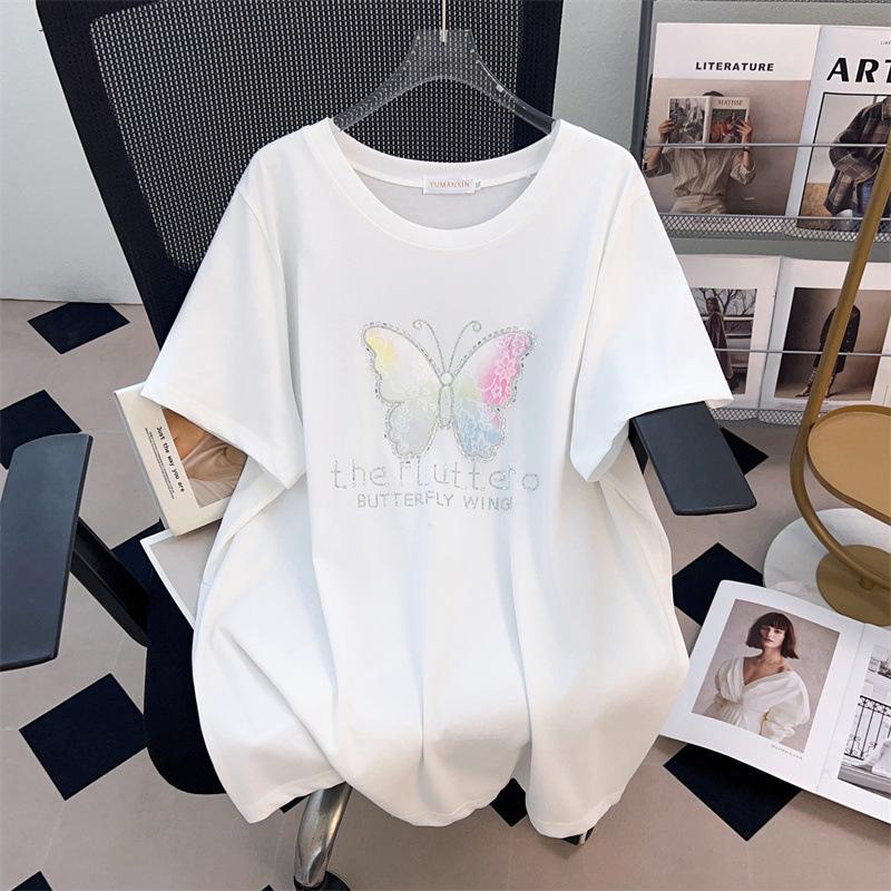 Women's Plus Size Mid-Length Loose Short-Sleeve Round Neck T-Shirt (200/300/350 Jin)