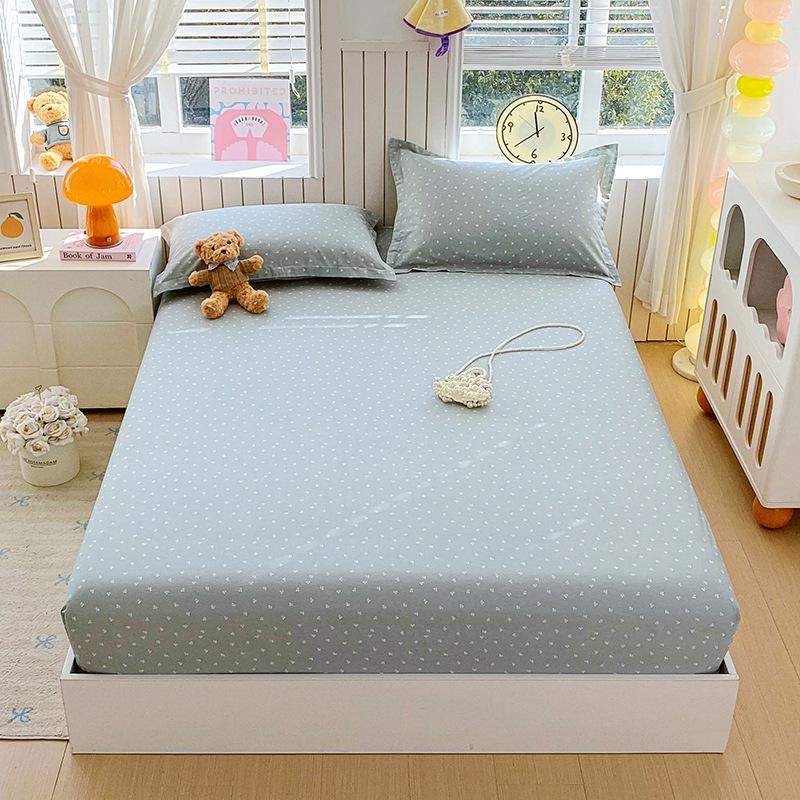 Pure Cotton Printed Single Bed Sheet Set - Fitted Sheet, Protective Cover, Pad Cover (3 Pieces)