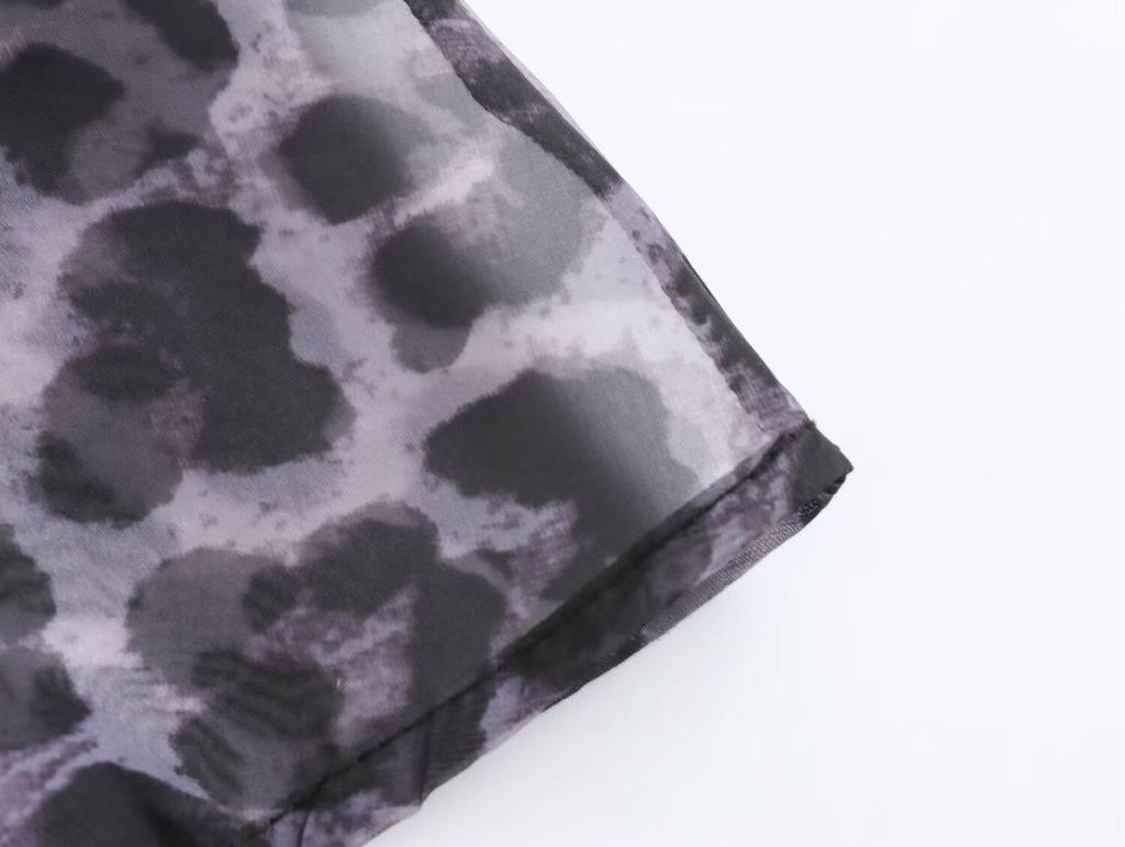 2024 Autumn Women's Organza Print Lantern Sleeve Long Dress - European & American Style Fashion