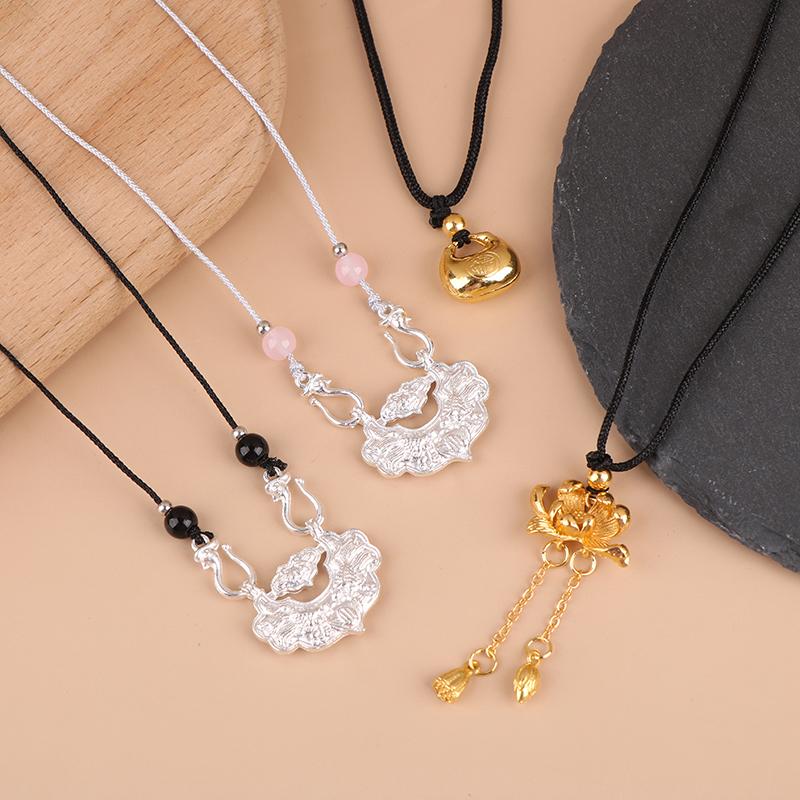 Chinese Style Ping An Lock Pendant For Women Vintage New Chinese Retro National Necklace Women'S Jewelry Valentine'S Day Gift