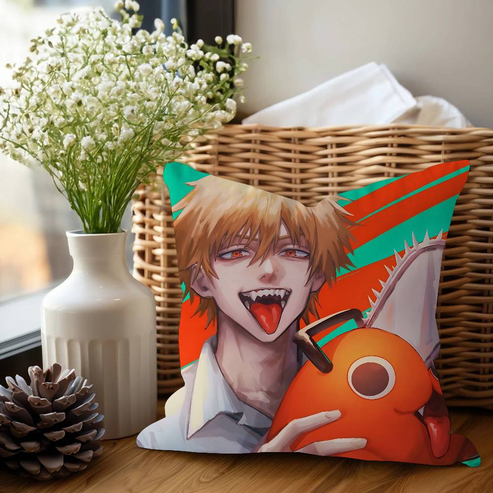 Denji Piła Człowiek Ścieg Szczęśliwy Smok Poszewka na Poduszkę Poszewka na Poduszkę Sofową Dekoracja Pokoju Domowego Prezent dla Dzieci