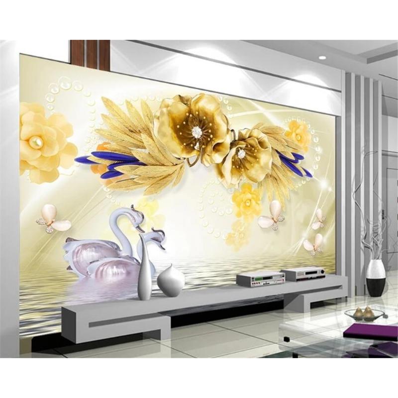 Wallpaper Golden Flower Swan Lake Jewelry Wall Mural Tv Backdrop Living Room Bedroom 3d Wallpaper Mural
