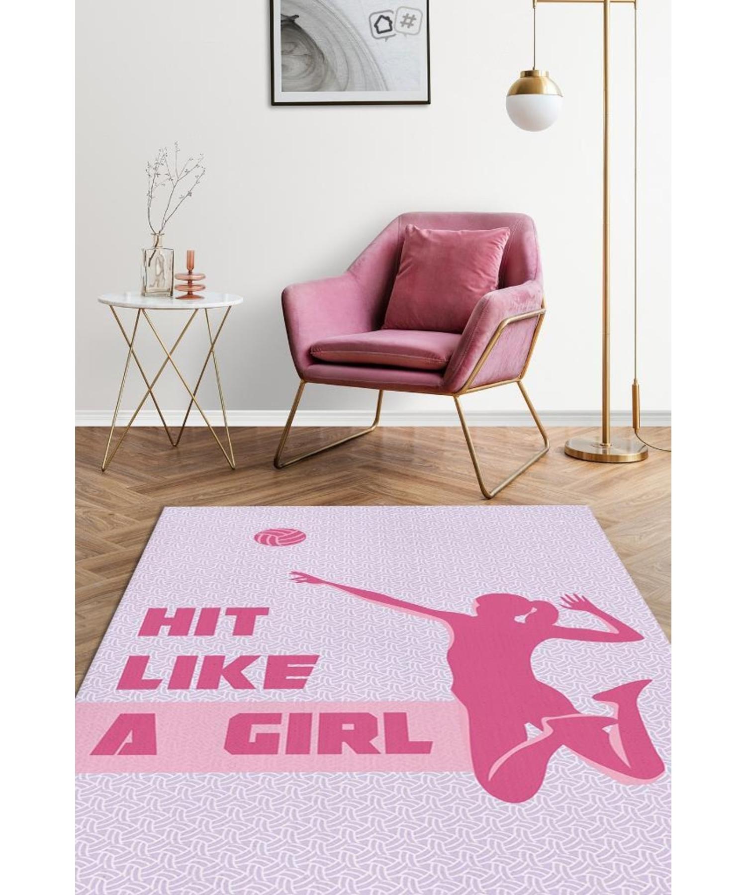 

Hit Like a Girl Cotton Woven Based Washable Non-Slip Decorative Volleyball Lover Rug