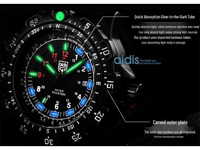 Aidi Shi Waterproof Luminous Men's Quartz Watch - Outdoor Multifunctional