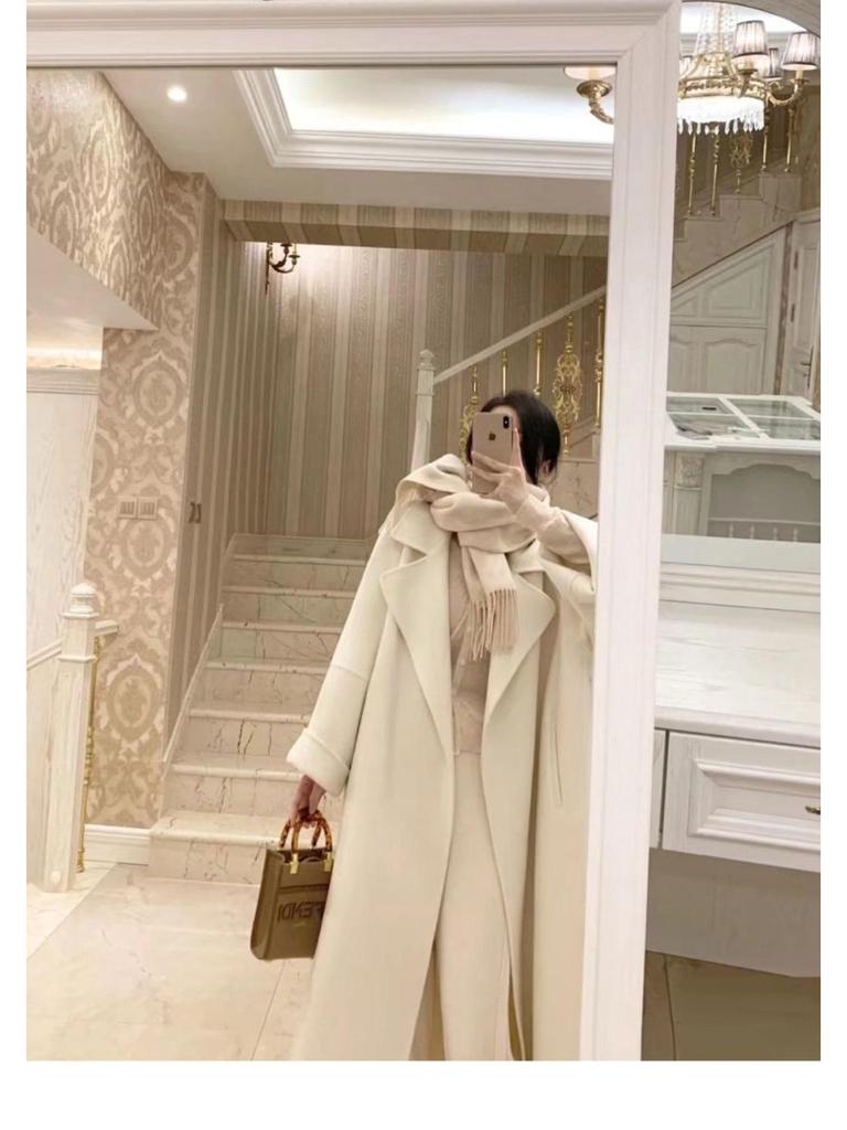 Women's Popular Off-White Mid-Length Wool Coat - Autumn/Winter Korean Style 2023.