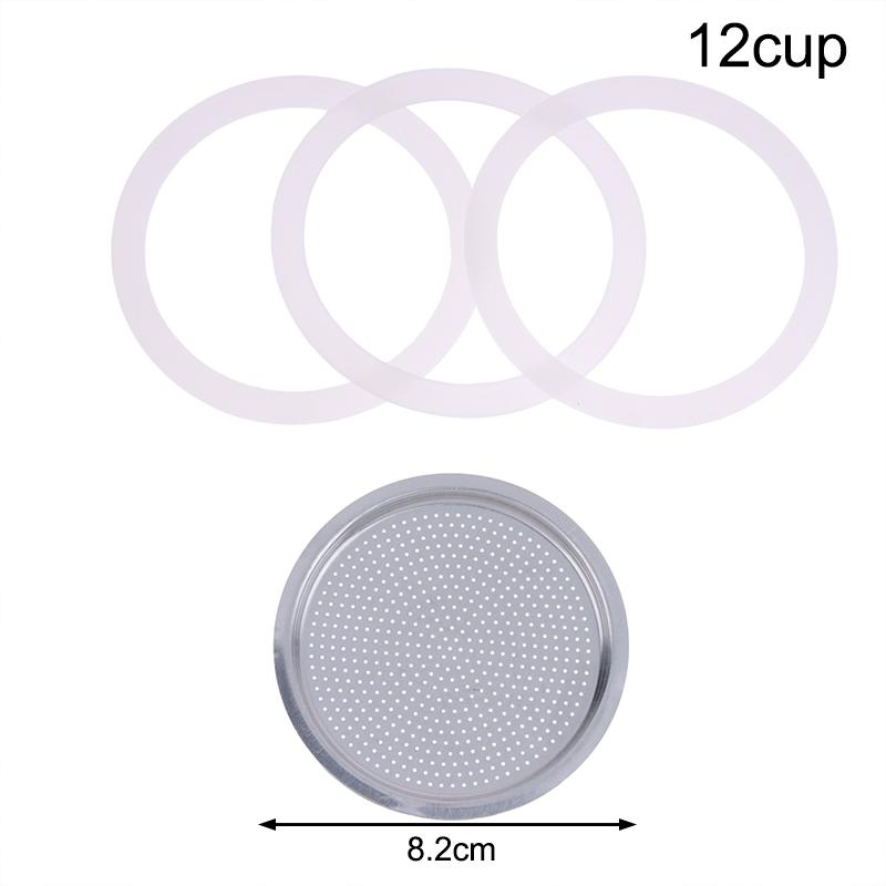 4Pcs/Set Moka Pot Replacement Kit - 3 Silicone Gaskets + Aluminum Filter, Fits 1/2/3/6/9/12 Cup Coffee Makers