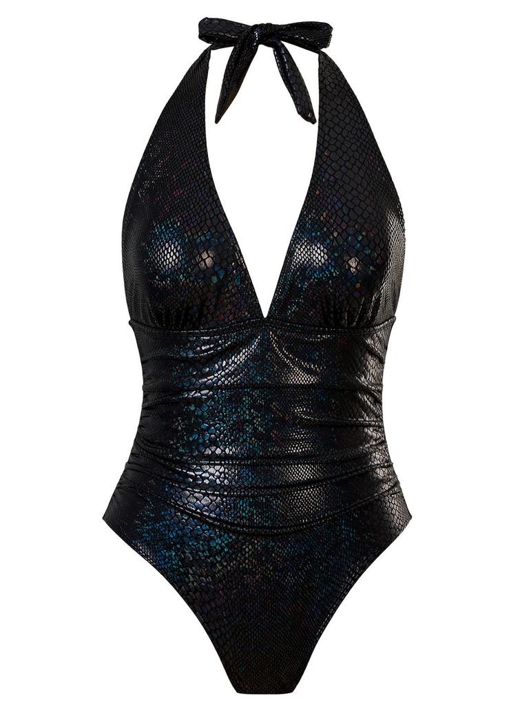 Damen Sexy Tiefes V-Ausschnitt Schnürung Rückenfrei Einteiler Badeanzug - Schlankmachendes Bauchabdeckungs Design