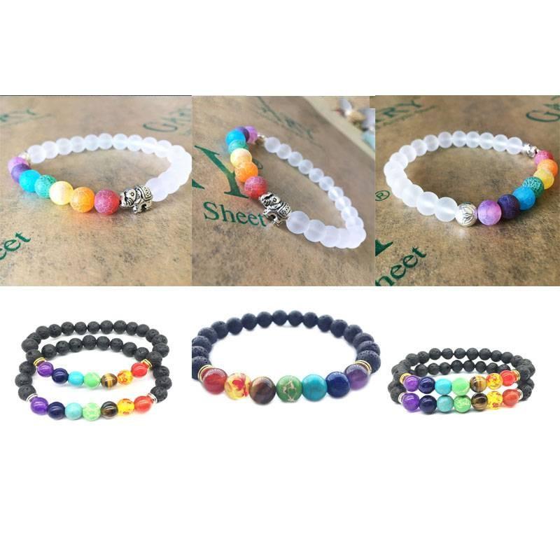 Elegant Matte Black Stone Multi-color Elephant Yoga Bracelet Perfect For Unisex Wear