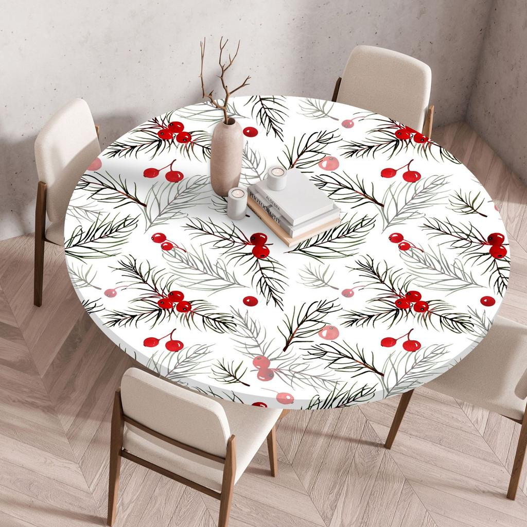 2025 Neue passgenaue runde Tischdecke mit Blumenmuster - Wiederverwendbar Wasserdicht Fleckenresistent Elastischer Rand für Zuhause Esstisch Hochzeitsdekoration