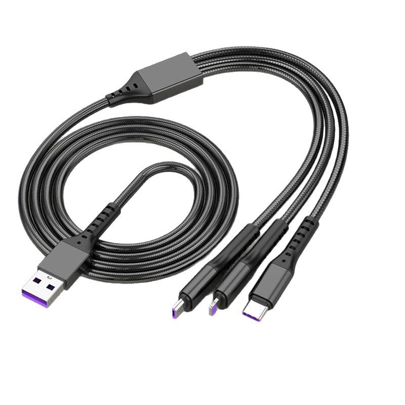 66W 3-in-1 Braided Fast Charging Cable for Apple, Android, Type-C, Huawei Phones