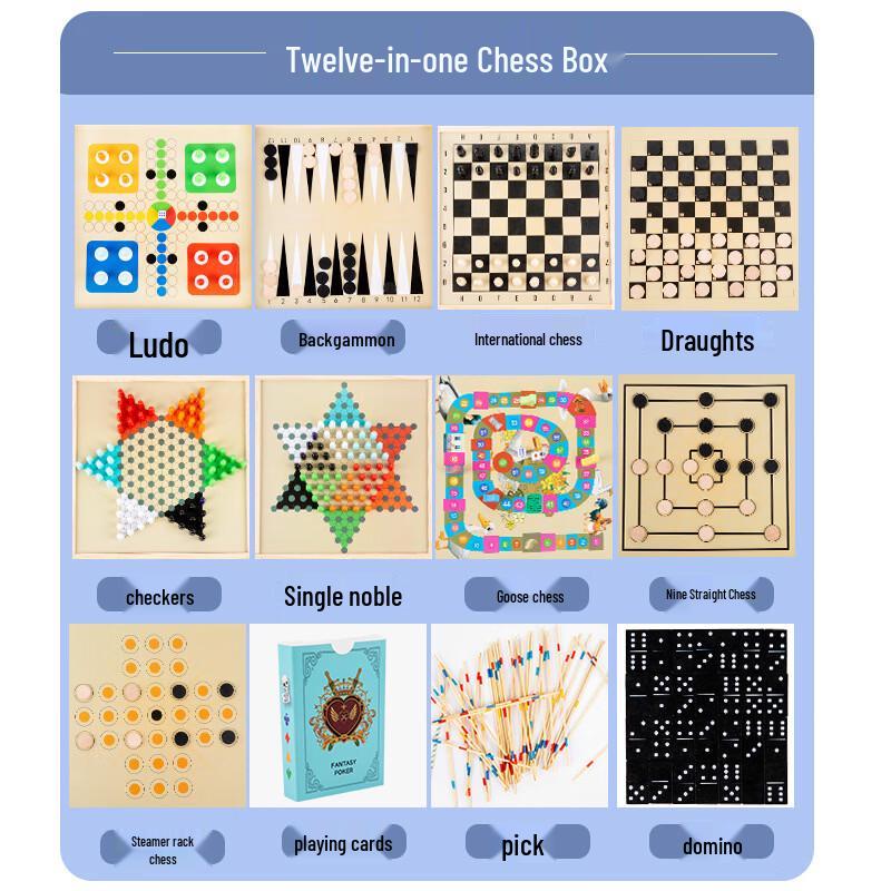 12-in-1 Wooden Board Game Set