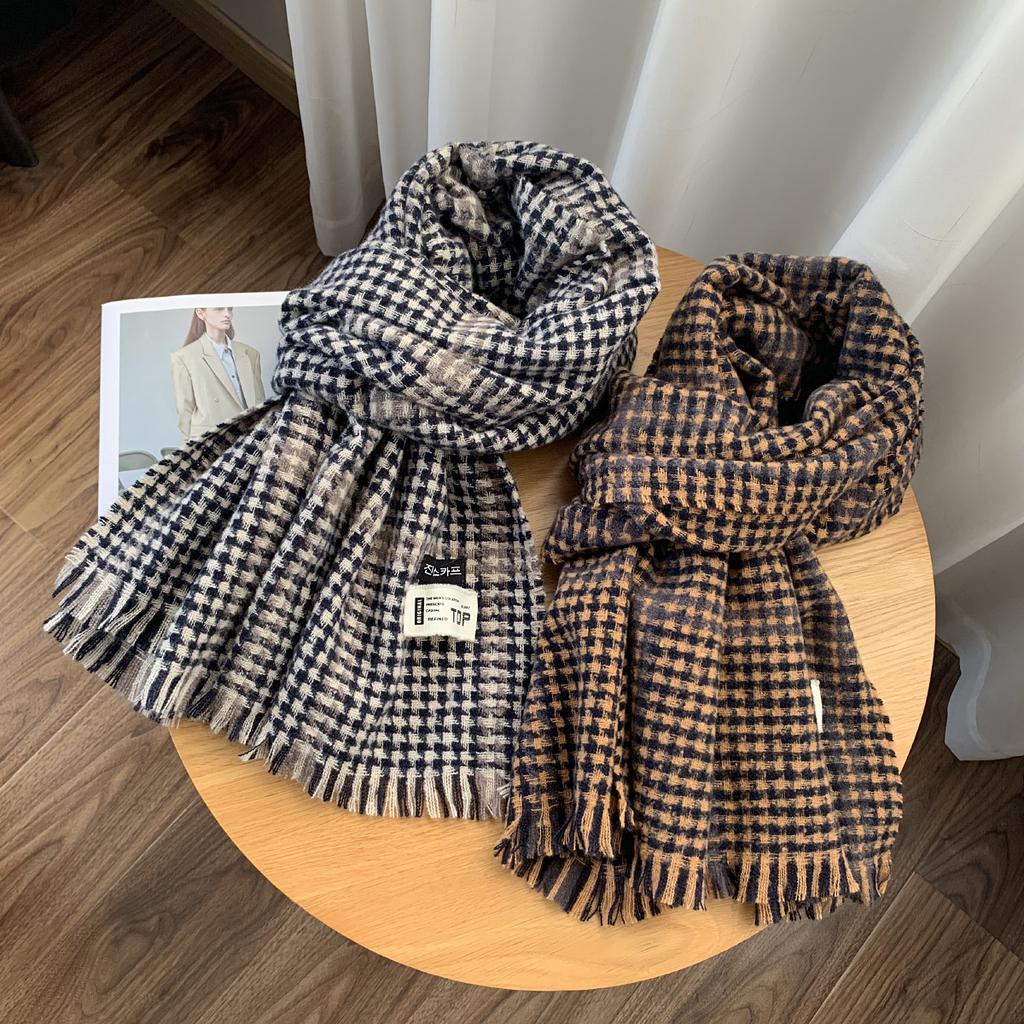 Thick Korean Style Plaid Scarf for Women Imitation Cashmere Autumn and Winter All Match Scarf Student Shawl Houndstooth Trendy