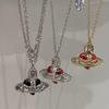 Small Heart Saturn Necklace with Enamel and Rhinestones - Punk Style