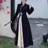 New Year Cheongsam with Frog Buttons: Women's Plus Size Long Dress with Patchwork and Dark Patterns