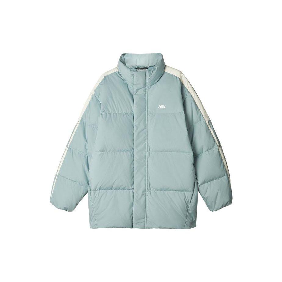 Skechers Sport Lifestyle Series Color Block Zipper Stand Collar Long Sleeve Down Jacket Men Outerwear Slate-Green L423M092-037C