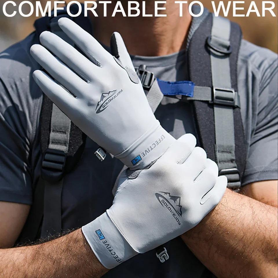OLIKEI Ice Silk Sun Protection Fishing Gloves for Men Summer Anti-UV Outdoor Sports Cycling Glove Anti-slip Breathable Touch Screen
