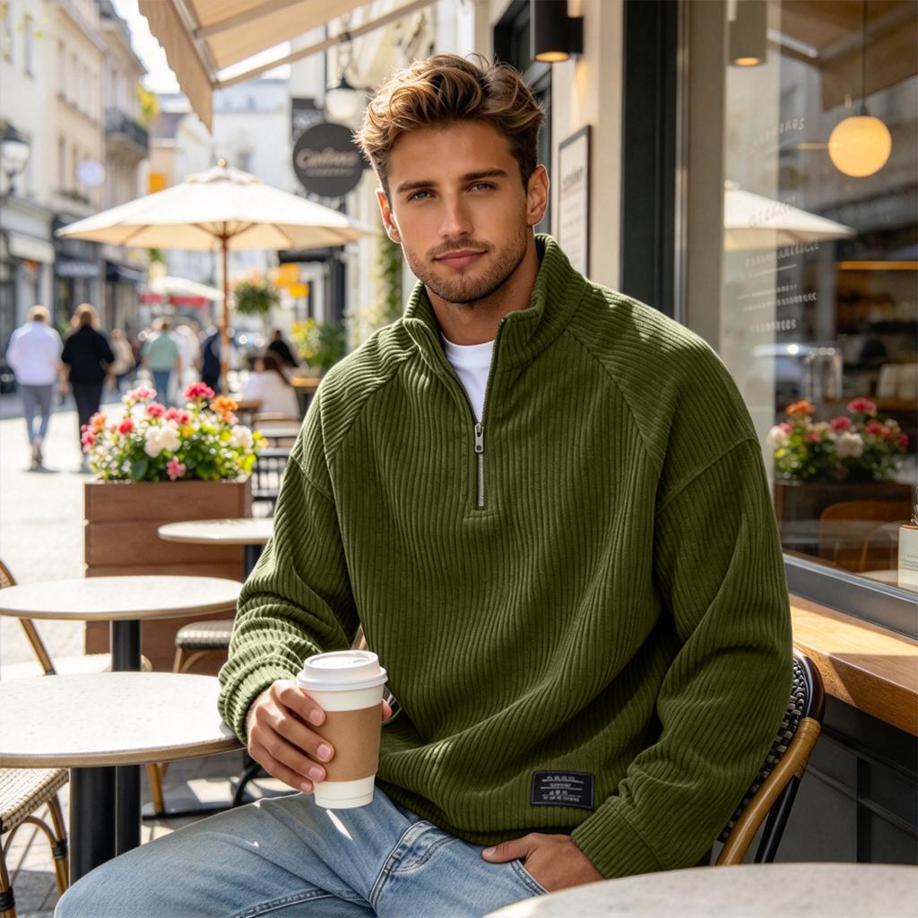 Men's Vintage Corduroy Zip-Up Sweatshirt with Raglan Sleeves Loose Fit
