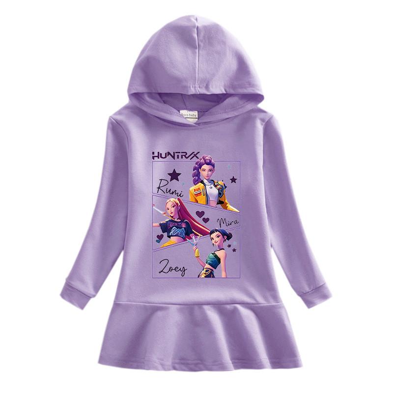 Mädchen Kpop Rumi Zoey Mira Hunters Regenbogen Langarm Kapuzenkleid