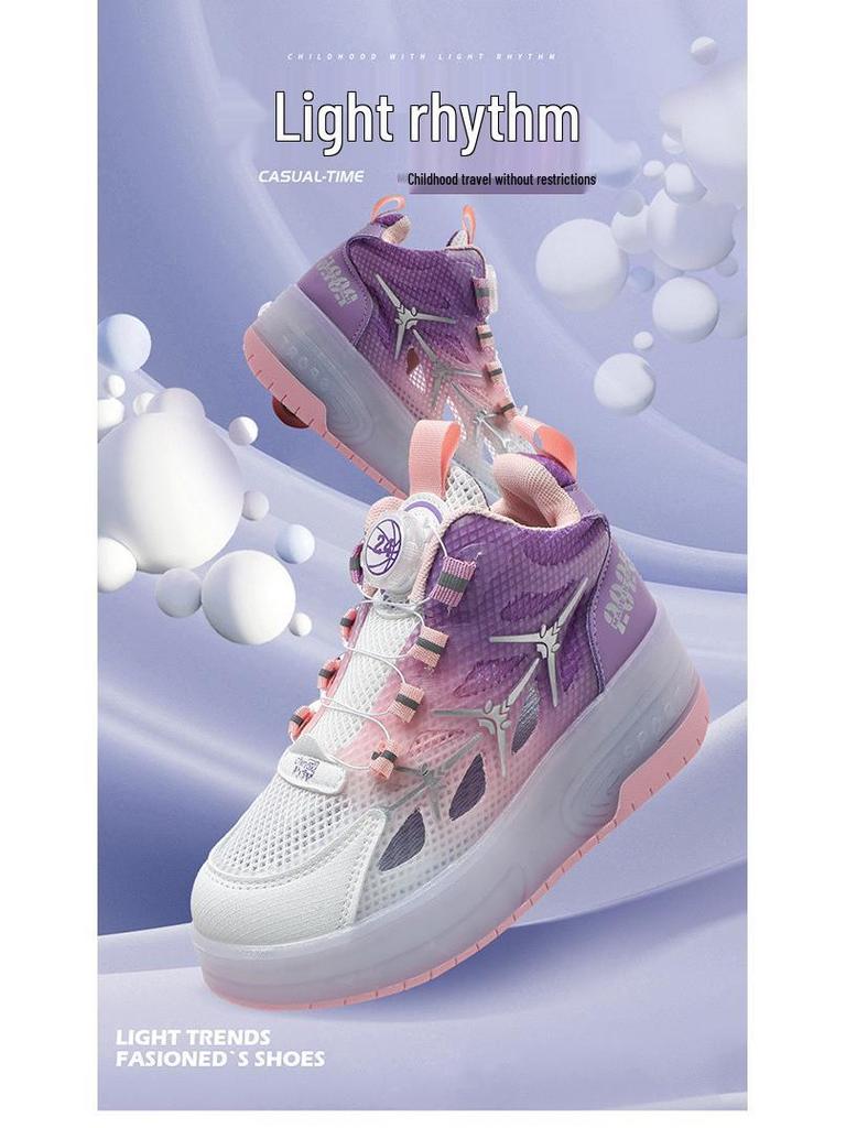A1RW7V Kids' Retractable Double-Wheel Skating Shoes - Breathable Inline Roller Sneakers for Boys