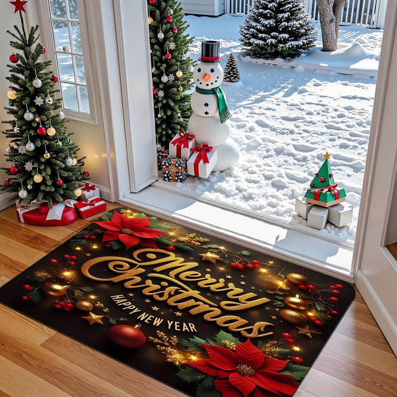 VIKAMA Merry Christmas Welcome Floor Mat Indoor Outdoor Entrance Kitchen Bedroom Bathroom Entryway Rug Happy New Year Home Decor