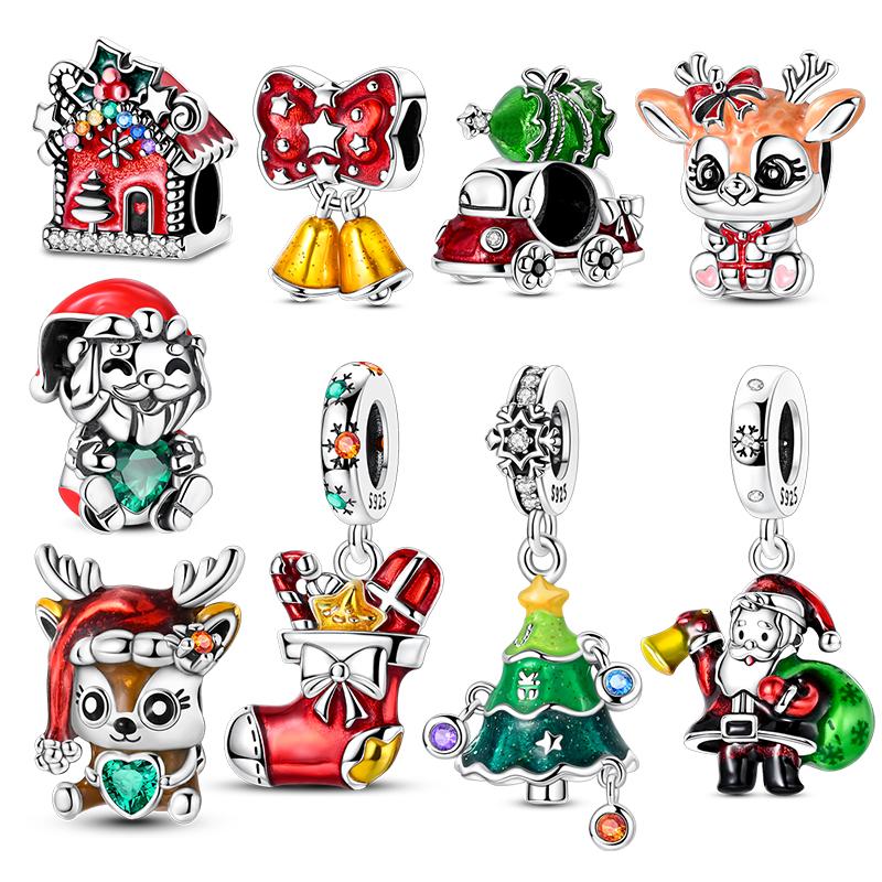 925 Silver Santa Claus Elk Charm Bead Fits 3mm Bracelet DIY Jewelry Gift for Women Christmas New