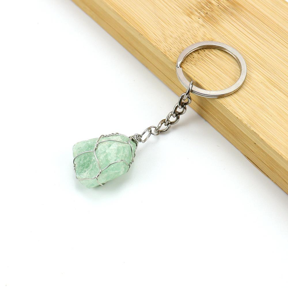 Silver Wire Winding Natural Crystal Rough Stone Keychain Pendant Bag Pendant Key Chain K36