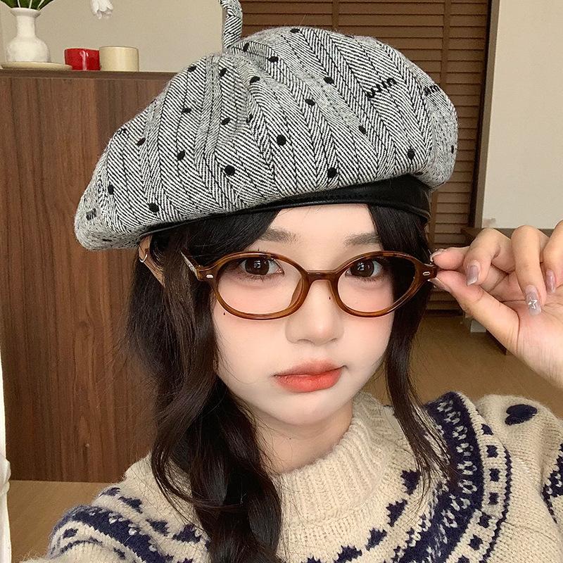 

Осень и Зима Ретро Универсальный Берет в Горошек Корейская Версия Маленький Ароматный Стиль Повседневная Восьмиугольная Шляпа Для Путешествий на Открытом Воздухе Берет Художника One Size