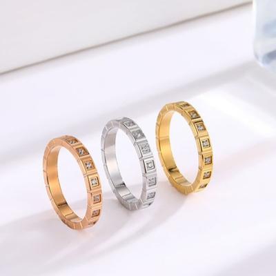 Ronde Vierkante Diamant Titanium Stalen Ring voor Dames Trendy Niet Vervagende Bijpassende Partnerringen