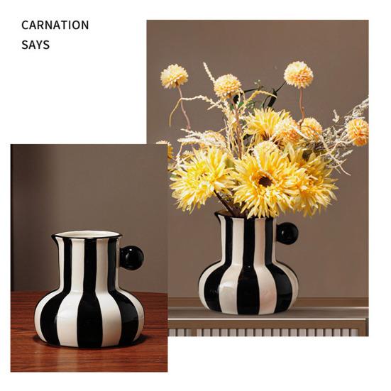 Painted Ceramic Vase Desktop Stripe Art Vase Decorative Flower Vase for Flower Arrangement Living Room Bedroom Decor