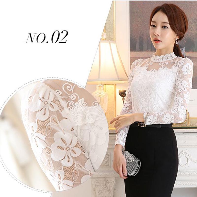 Lace Bottoming Shirt Women's Foreign Style Spring and Summer Plus Size Women's Chiffon Tops Slim Fit Stand-up Collar Hollow Shirts