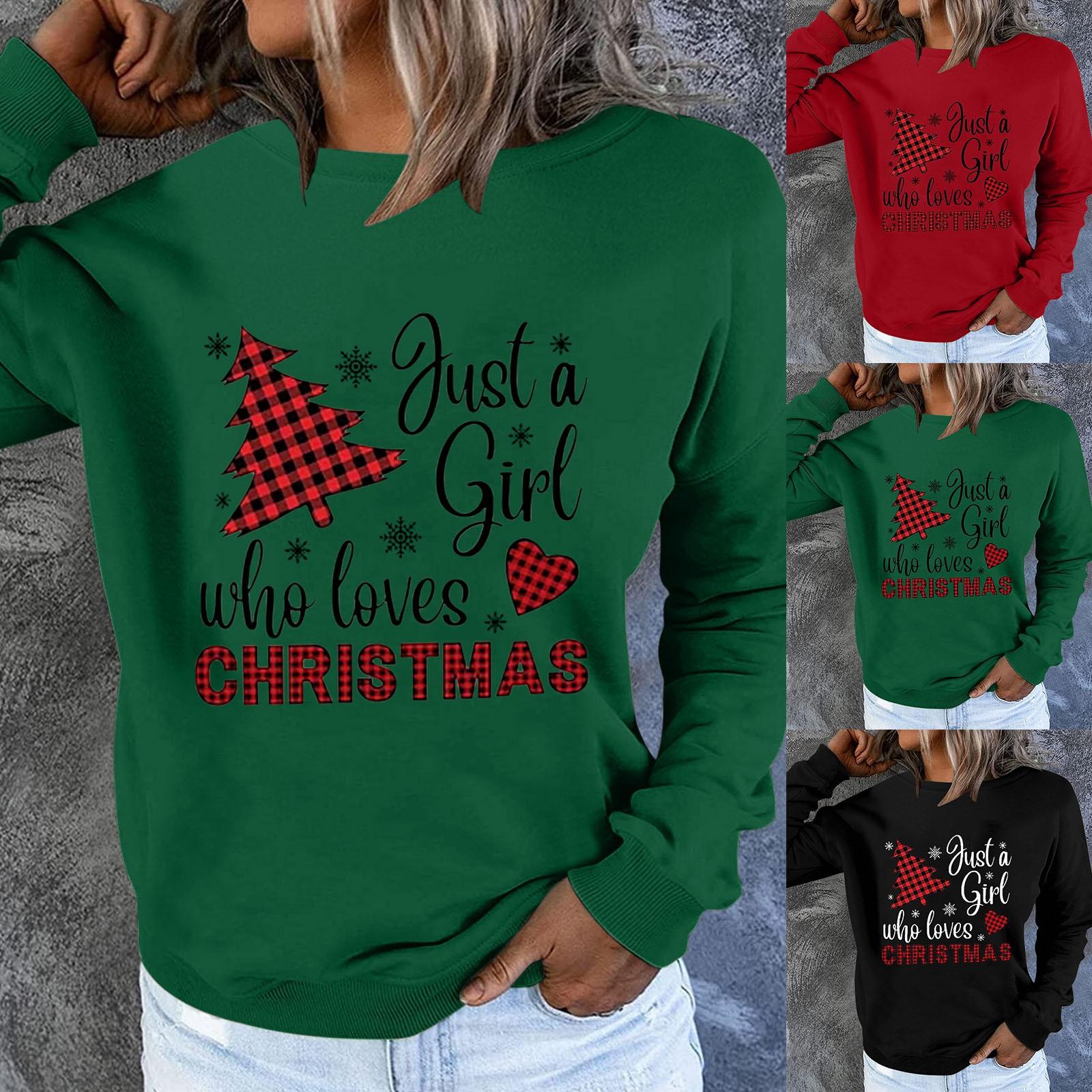 

Женский рождественский пуловер с круглым вырезом и длинными рукавами, повседневная флисовая толстовка с принтом