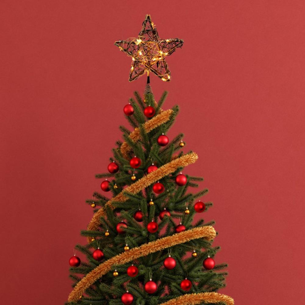 Rattan Star LED Tree Topper, Christmas Tree Topper Decoration, Battery Operated 3 AA Batteries Not Included, Metal Spiral Wire