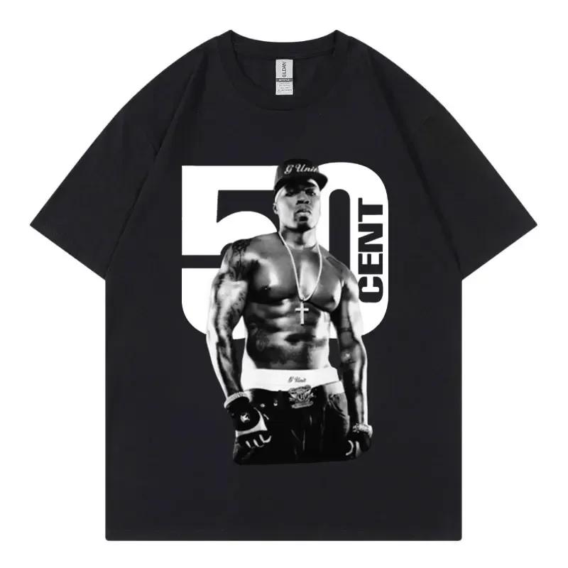 Rapper 50 Cent Männliches Hip Hop Vintage Kurzarm-T-Shirt Herren Kinder Baumwolle Übergroßes T-Shirt