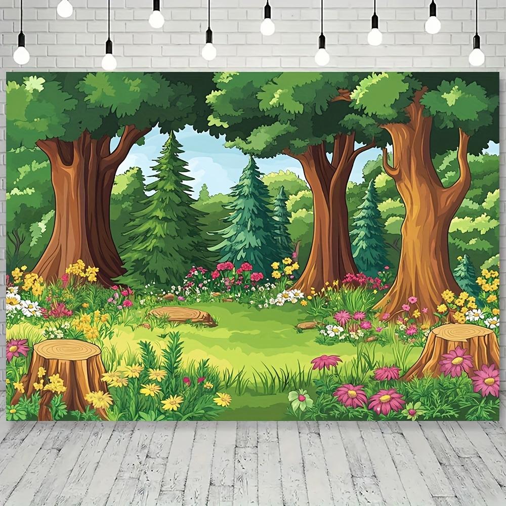 1 Magic forest and floral grass polyester background - party decoration, photo booth and photography background
