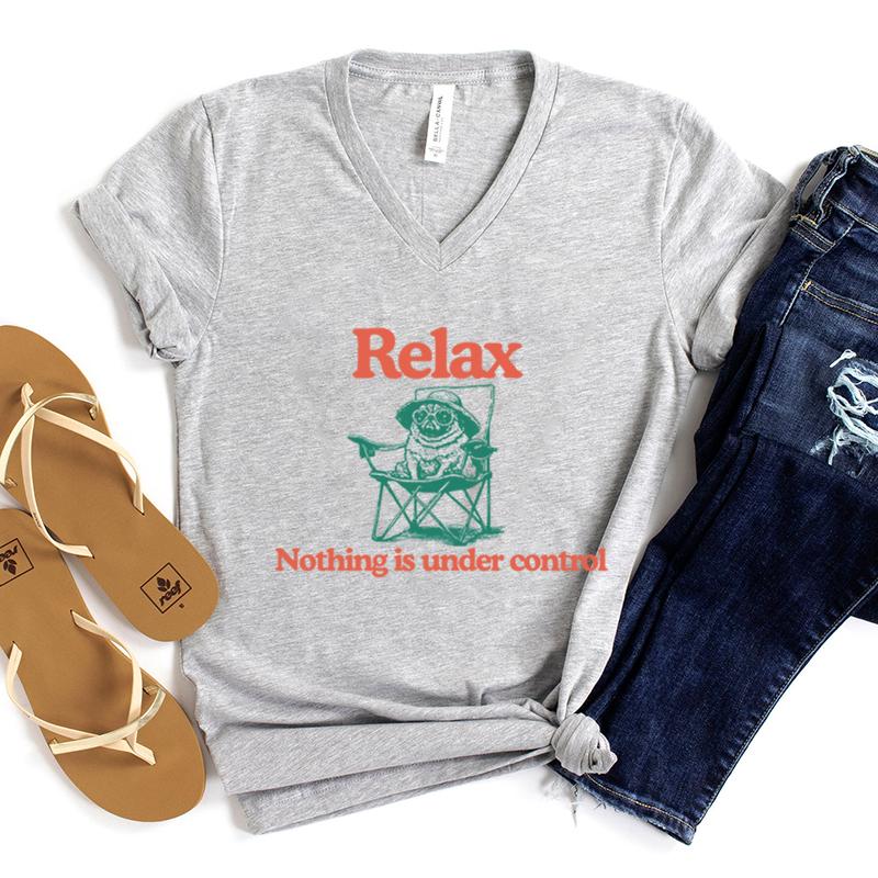 Funny Dog Mom Retro Vintage Shirt Relax Nothing Is Under Control T Shirts Letter Print Dog Lover Gift Fashion Womens Clothing