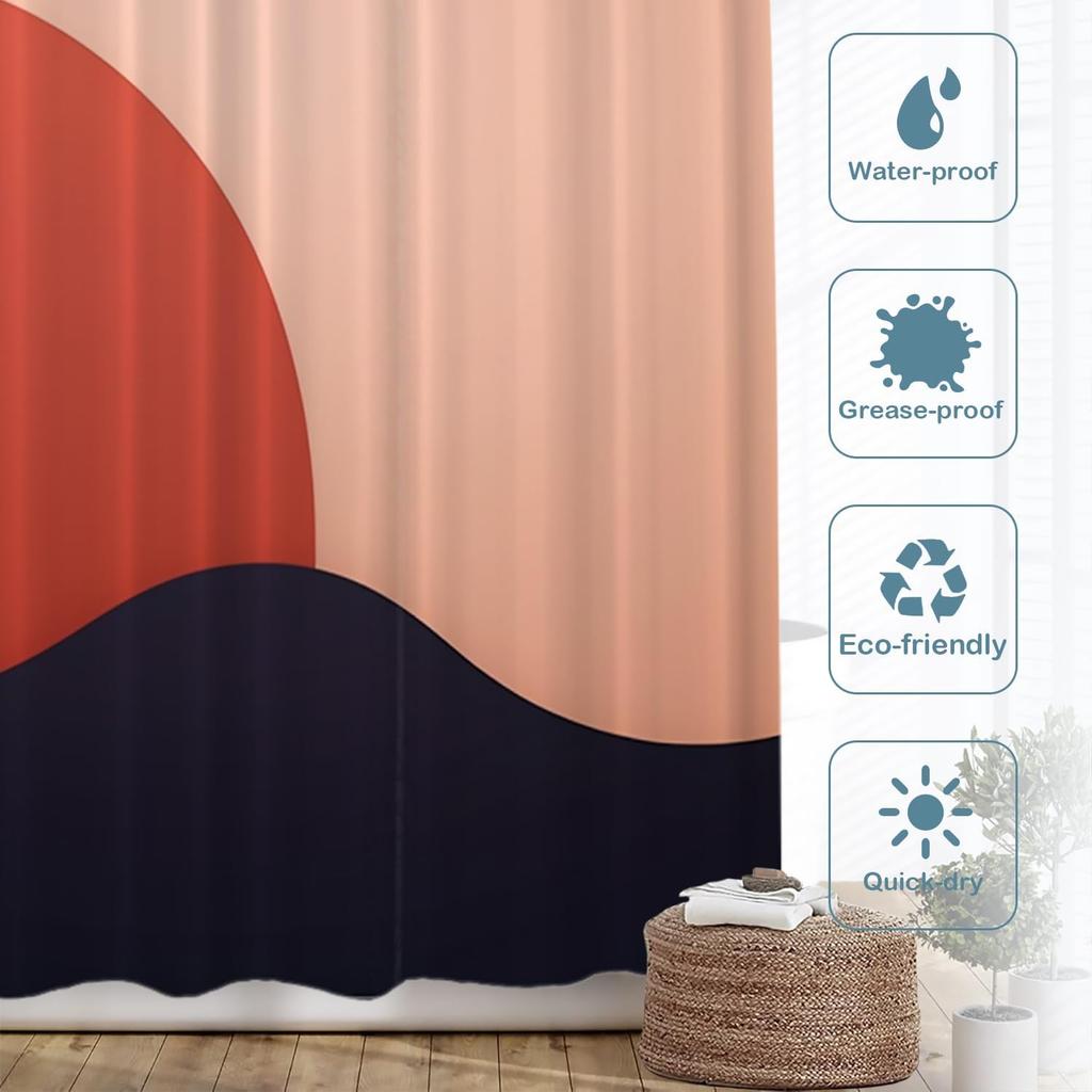 Modern Abstract Sunset Shower Curtain Geometric Design Peach Red Navy Blue Bathroom Decor 72X72 Inches
