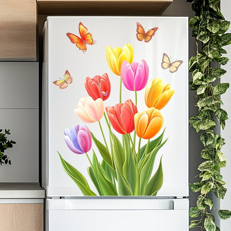 

Colorful Butterfly Flowers Refrigerator Decoration Stickers Self-Adhesive Removable Decal Glass/ Door/Wall Sticker Home Decorati A1