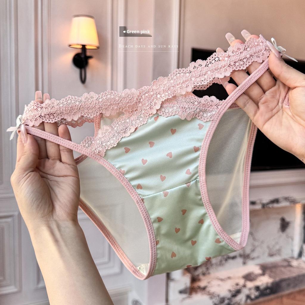 Lady Spring and Summer Sexy Leopard Print Mesh Lace Bow Satin Hollow Cross Thin Belt Briefs