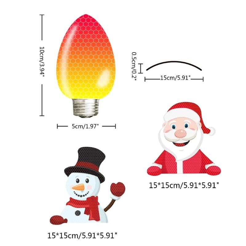 Christmas Reflective Car Magnets Set Snowman Santa Magnets Decoration Bulb Light Magnets Stickers for Home Refrigerator Door