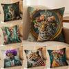 European Fashion Leopard Cushion Cover Silky Short Plush Invisible Zipper Dustproof Sofa Pillow Case for Home Decor
