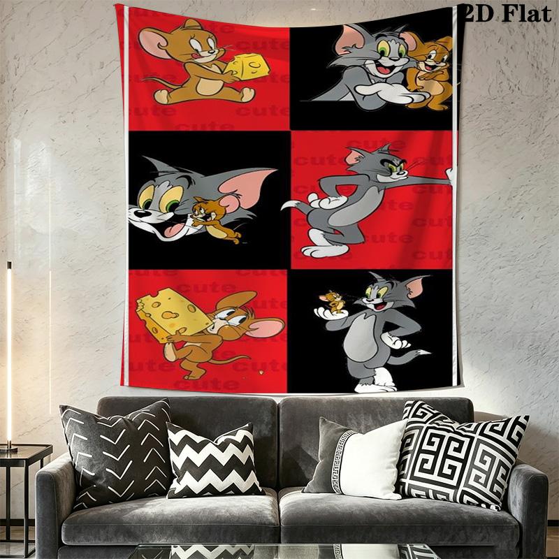 Tom Jerry Classic Adventure Tapestry Wallmounted Fashion Print Work Of Art Background Cloth Wall Decoration