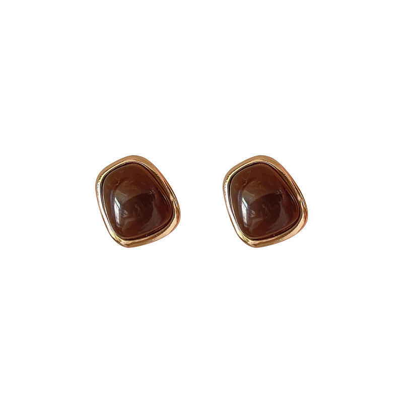 Retro Geometric Square Resin Stud Earrings for Women Girls French Style Elegant Temperament Earrings Charm Jewelry Accessories
