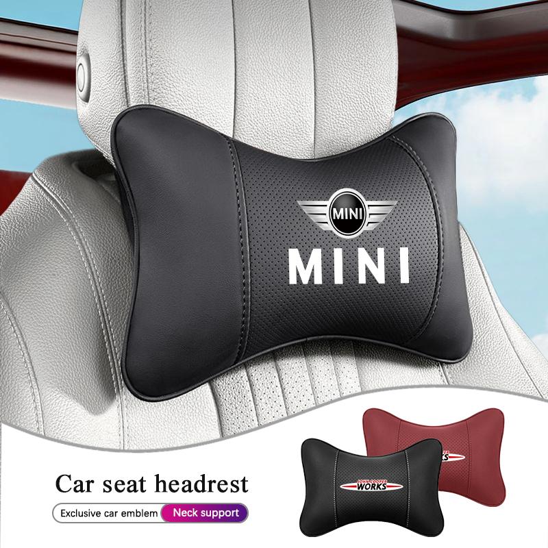 Car Neck Pillow Auto Emblem Headrest Accessories For MINI WORKS Cooper R56 F56 R50 JCW Cabrio Aceman Countryman Clubman Roadster