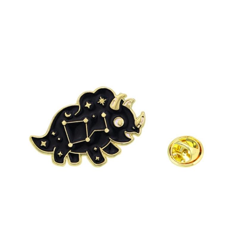 Creative Black Dinosaur Brooch with Constellations Creative Animal Lapel Pin Unisex Accessory for Clothing and Bags
