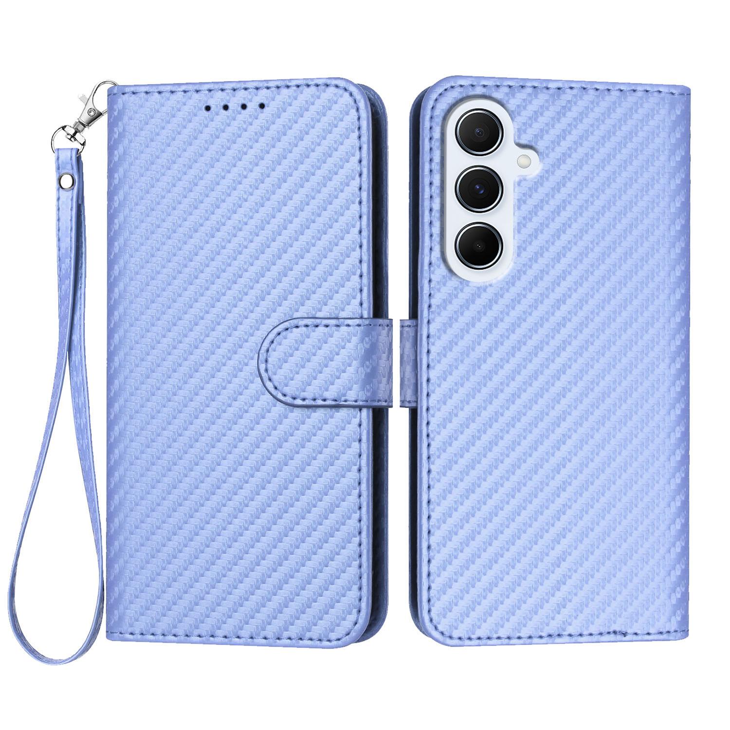 

For Samsung Galaxy A56 5G Wallet Case with Strap Carbon Fiber Texture Leather Mobile Cover Purple