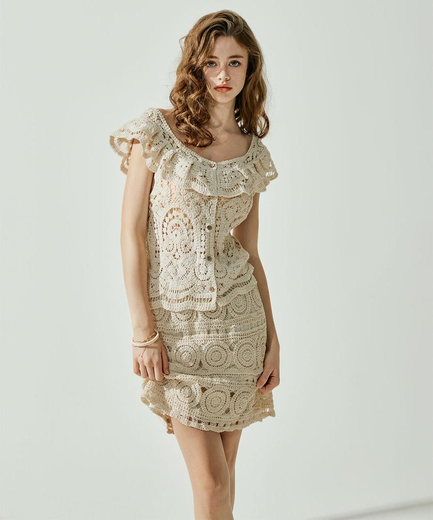 VIKINI VENDER Wesley Crochet Mini Skirt - Beige