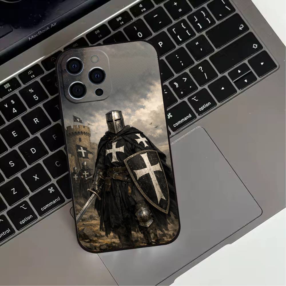 Kreuzritter Templer Ritter Kunst Handyhülle Für iPhone 17,16,15,14,13,12,11 Plus,Pro Max,XS,Weiche Silikon Schwarze Hülle