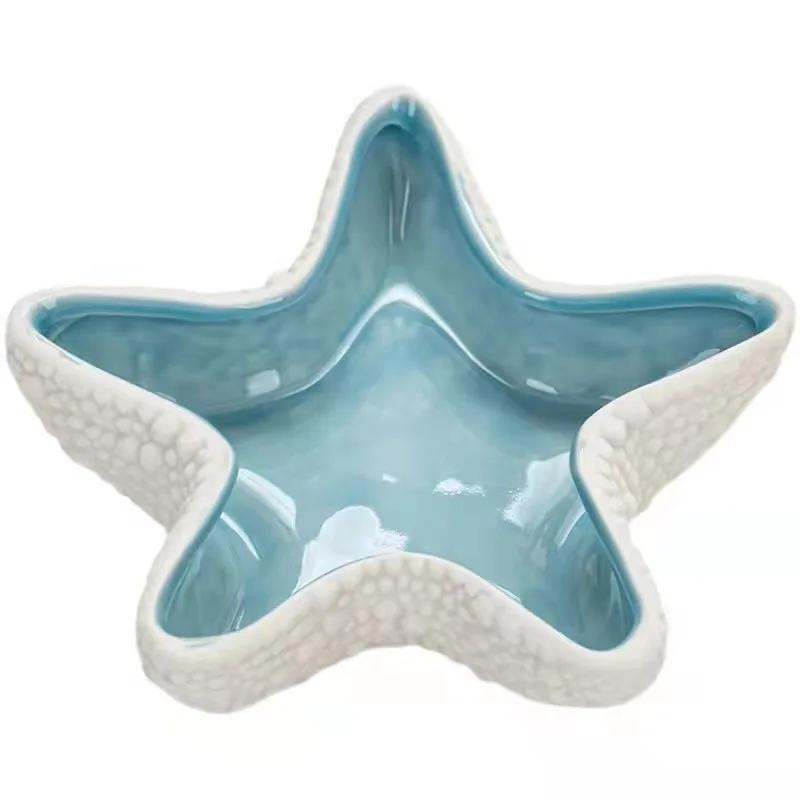 White Ceramic Starfish Shaped Trinket Tray Unique 3D Ashtray Home Decor Display for Jewelry Snacks Living Room Decoration