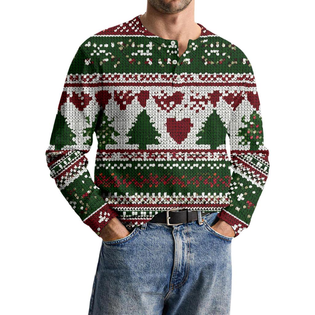 Men's Casual Knit Button-Up Long-Sleeve Shirt